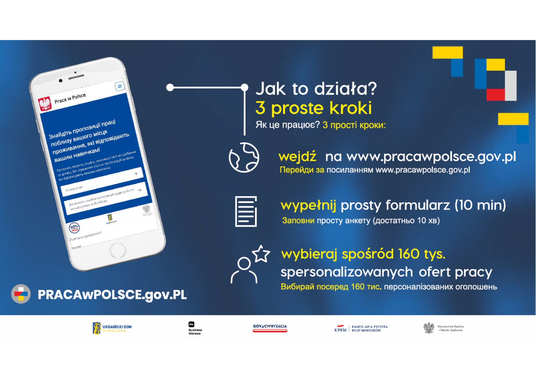 Ulotka promująca portal dla Obywateli Ukrainy pracawpolske.gov.pl