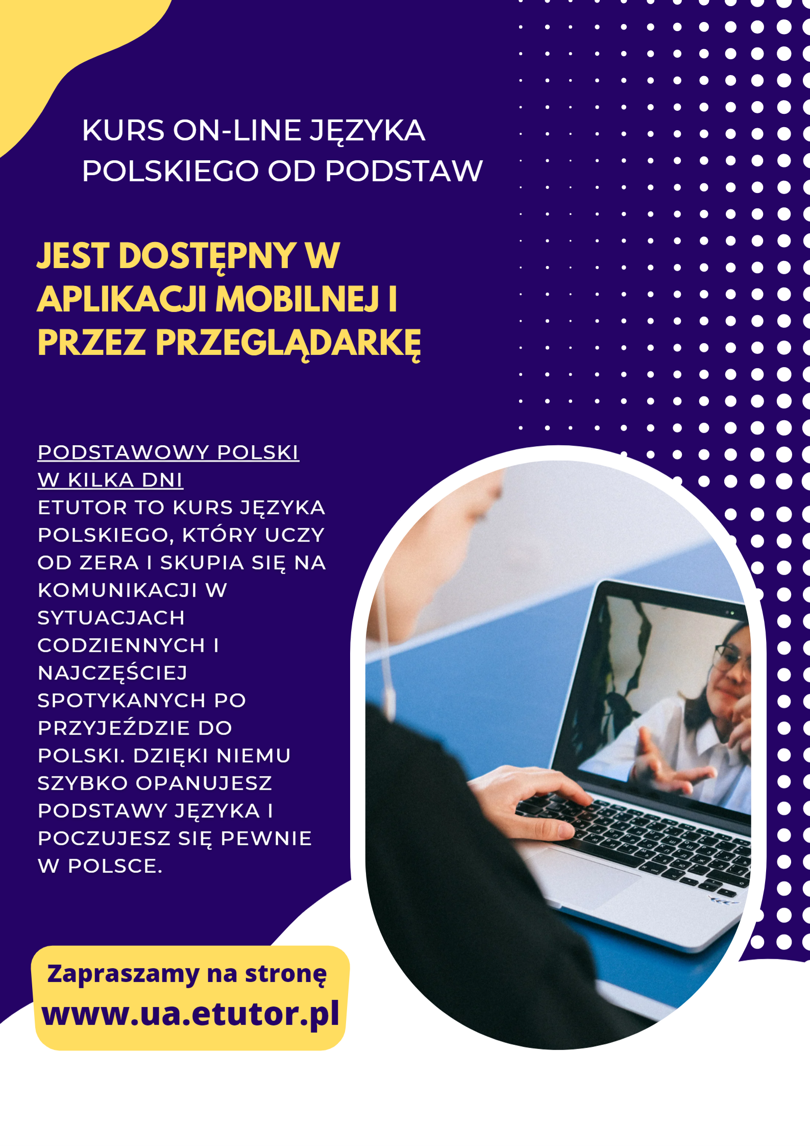 Kurs on-line języka polskiego od podstaw - ulotka w języku polskim